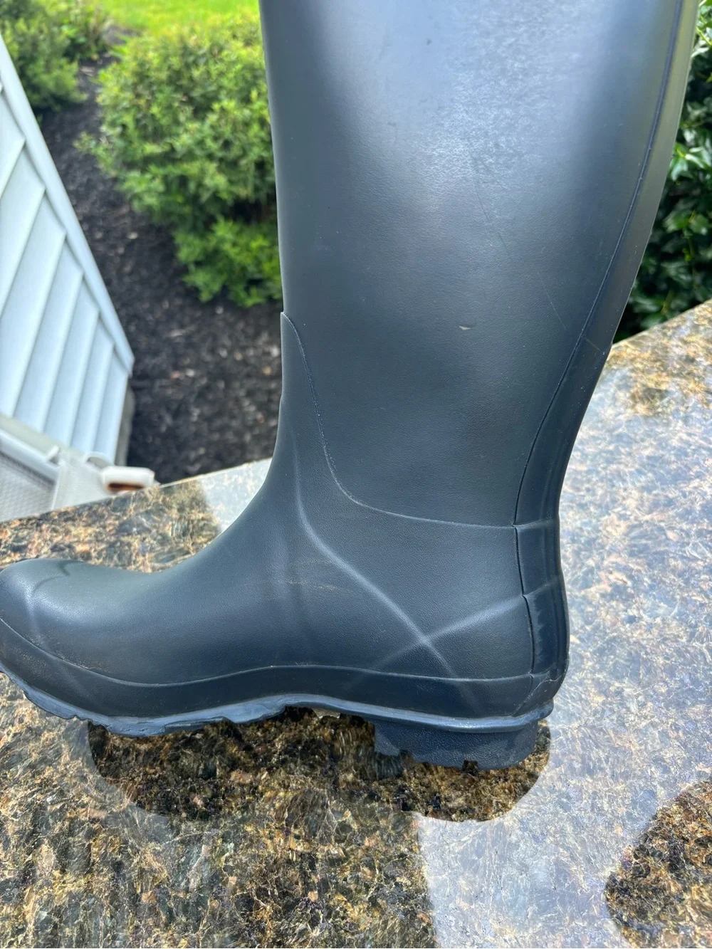 Hunter Boots Norris Field Boot Charcoal Grey w/ Cream Fleece Boot Socks Women 7